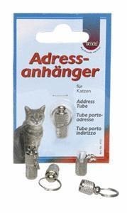Mała, srebrna adresówka zakręcana dla kota