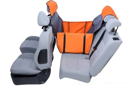Pokrowiec siedzenie auta Activ Mini na 2/3 tylnej kanapy z bokami i ochroną zagłówków popielato pomarańczowa